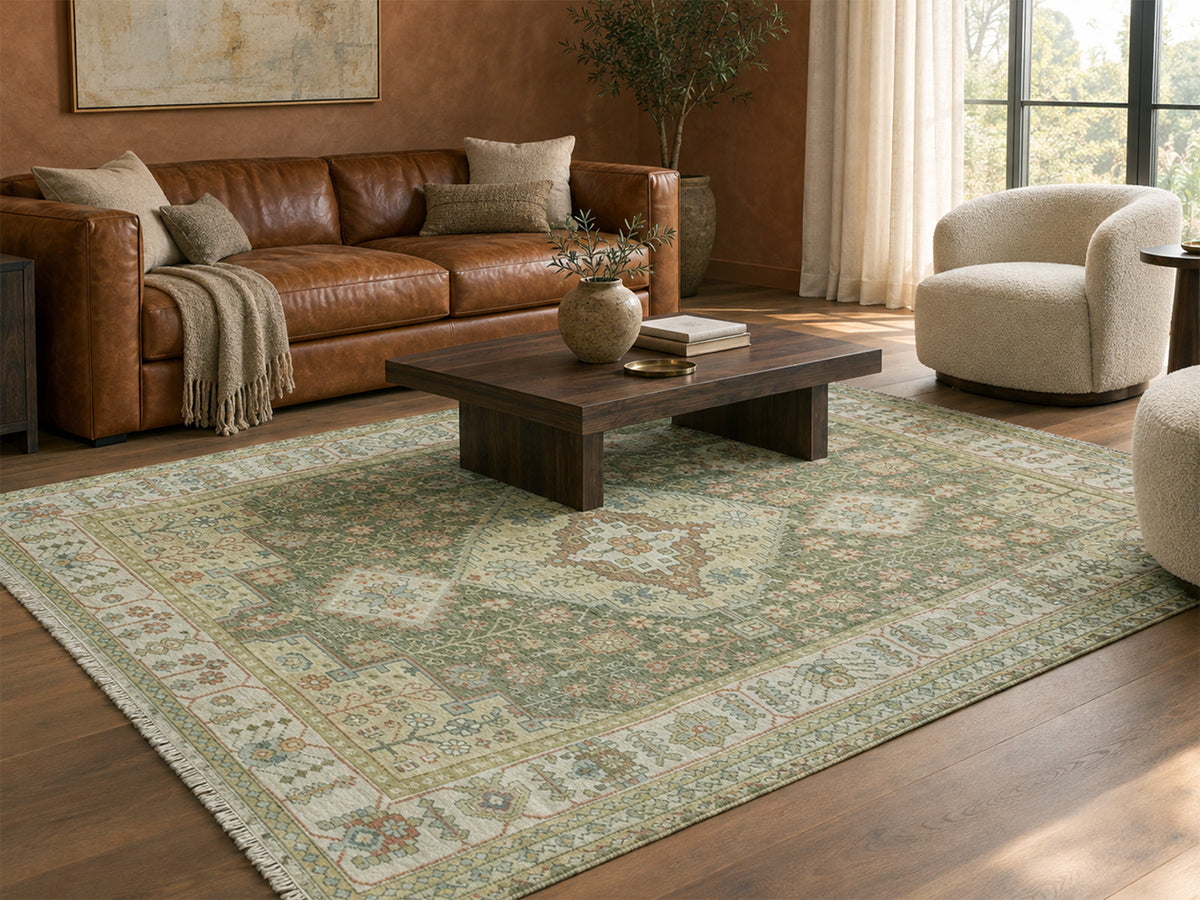 Hand-Knotted Traditional Rug | Serapi Design in Green