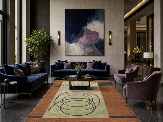 Handmade Scandinavian Rug | Abstract Design in Rust & Beige