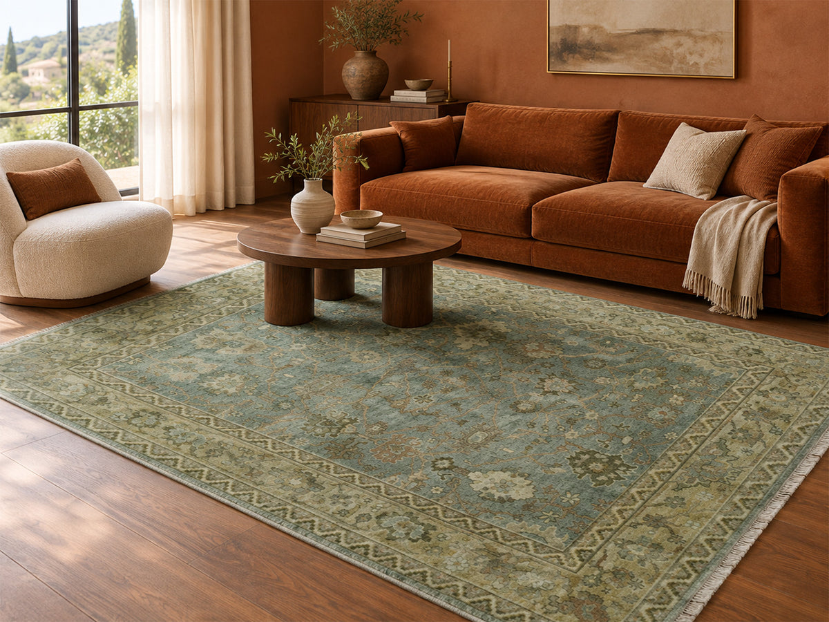 Hand-Knotted Traditional Rug | Oushak Design in Grey