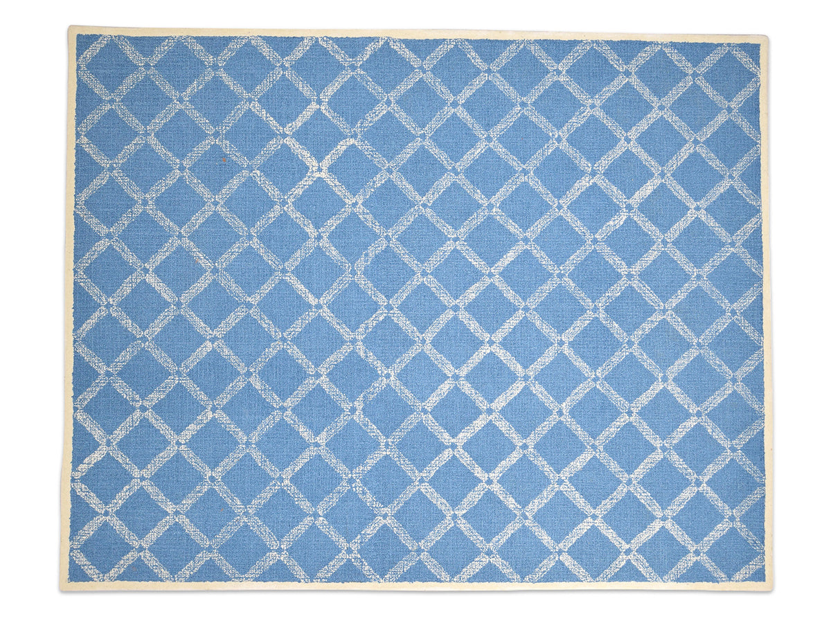 Handmade Scandinavian Rug | Geometric Design in Blue & Ivory