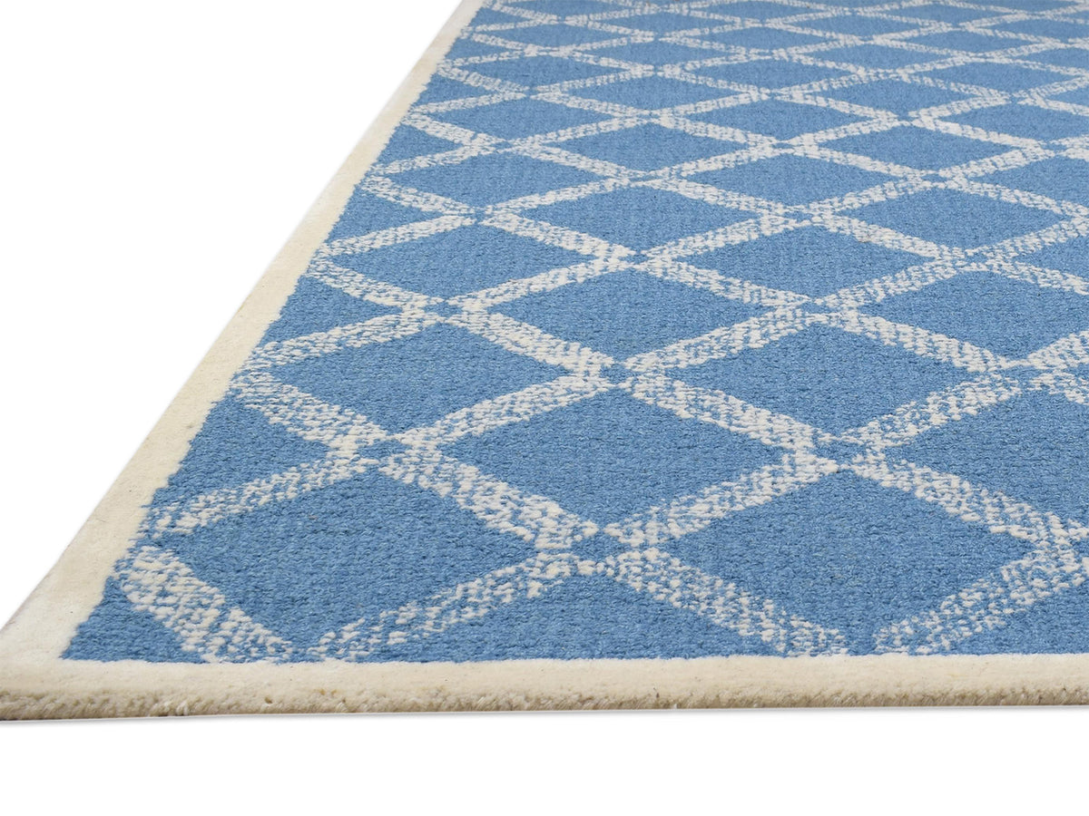 Handmade Scandinavian Rug | Geometric Design in Blue & Ivory