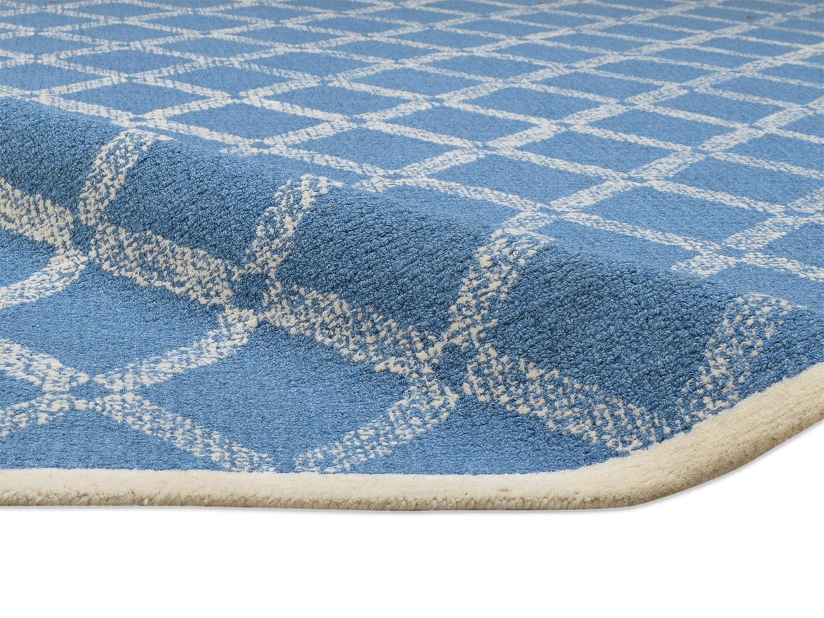 Handmade Scandinavian Rug | Geometric Design in Blue & Ivory
