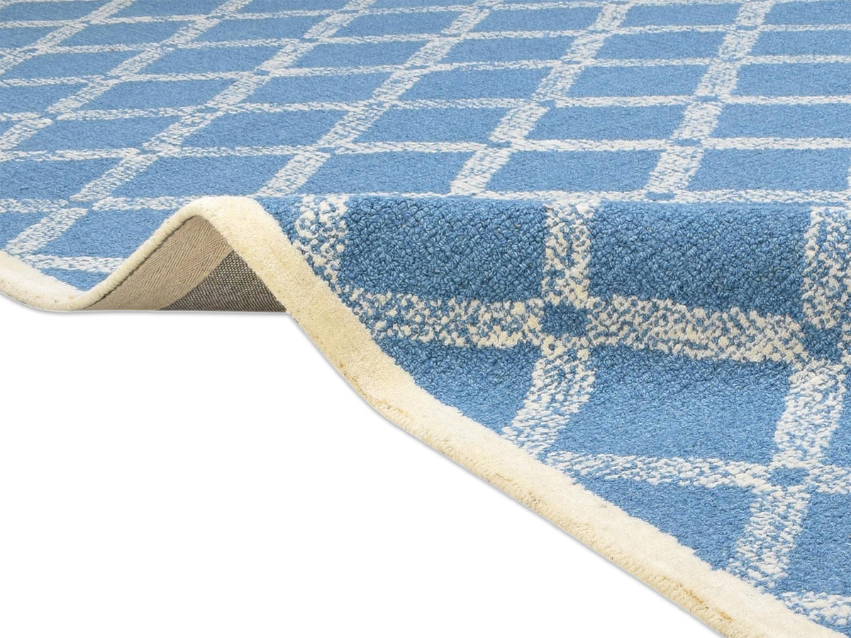 Handmade Scandinavian Rug | Geometric Design in Blue & Ivory