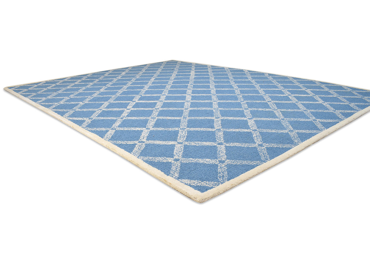 Handmade Scandinavian Rug | Geometric Design in Blue & Ivory
