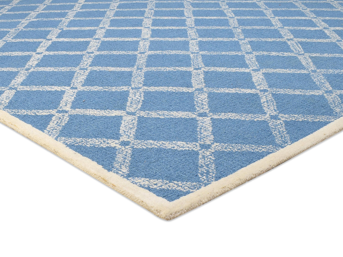Handmade Scandinavian Rug | Geometric Design in Blue & Ivory