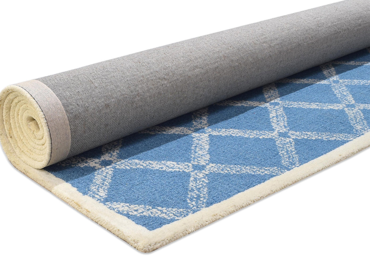 Handmade Scandinavian Rug | Geometric Design in Blue & Ivory