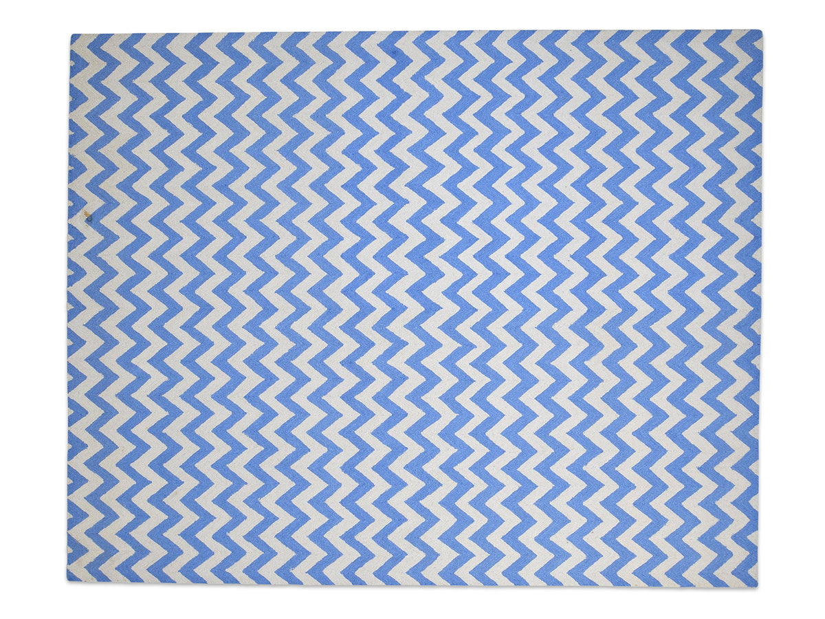 Handmade Scandinavian Rug | Chevron Design in Blue & Ivory