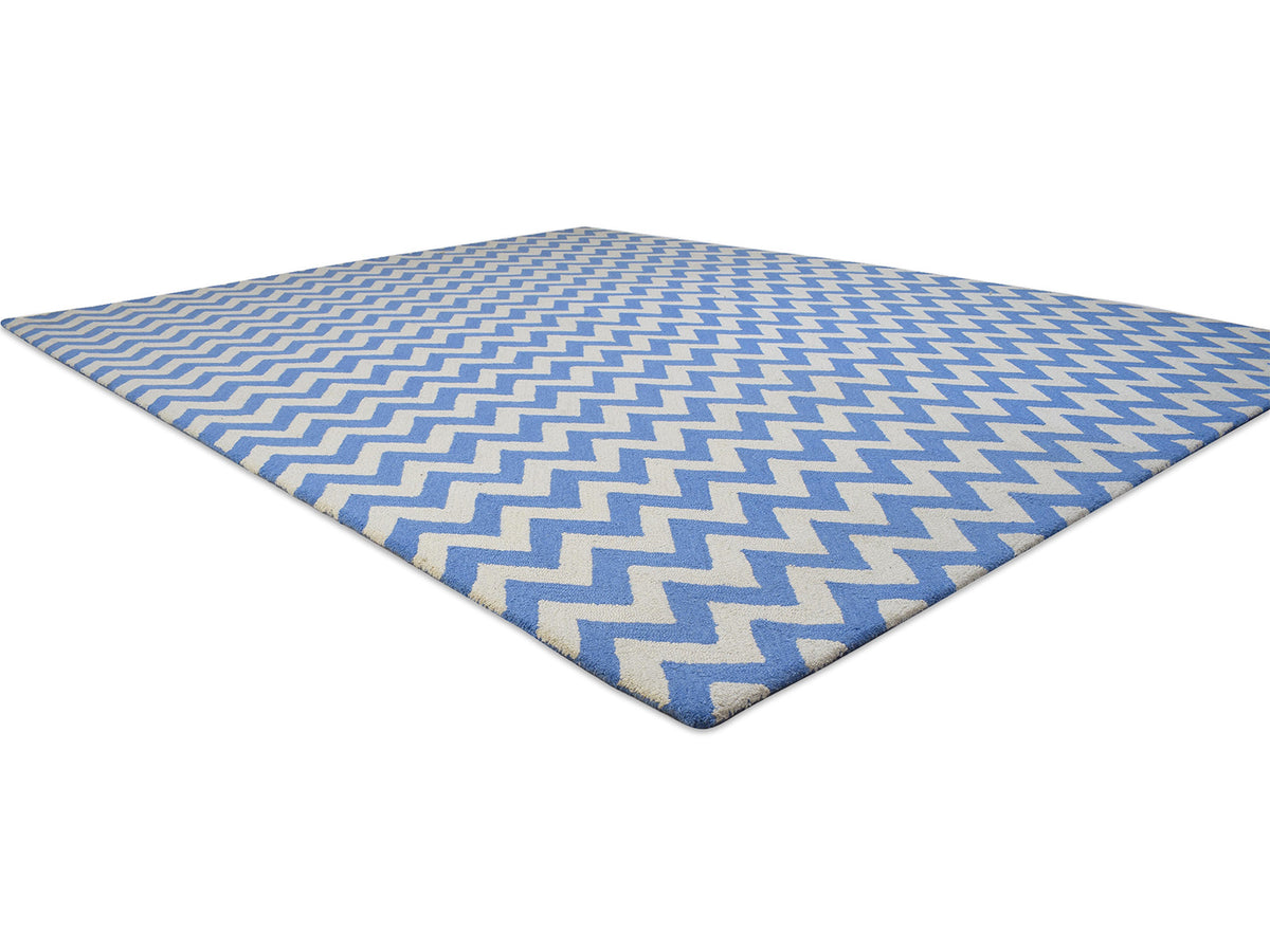 Handmade Scandinavian Rug | Chevron Design in Blue & Ivory