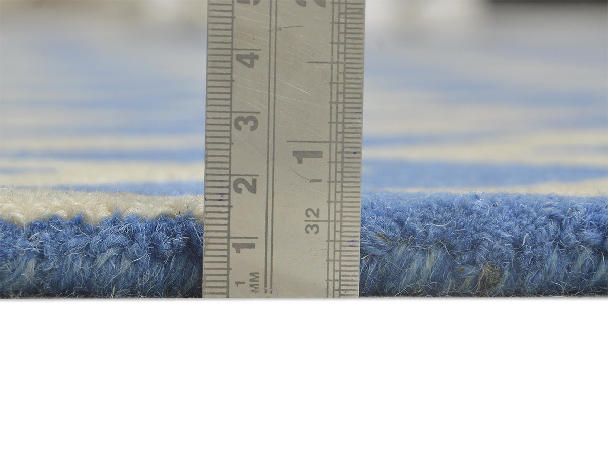 Handmade Scandinavian Rug | Chevron Design in Blue & Ivory