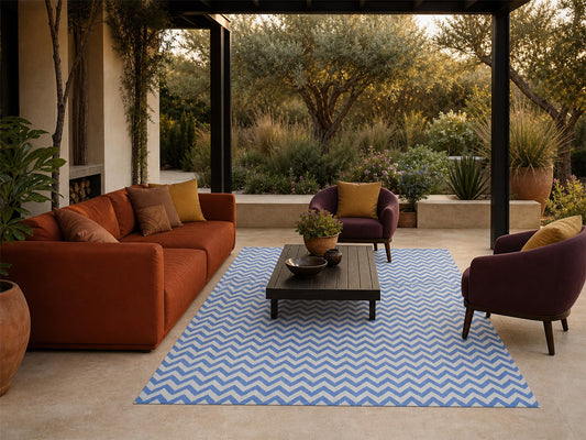Handmade Scandinavian Rug | Chevron Design in Blue & Ivory