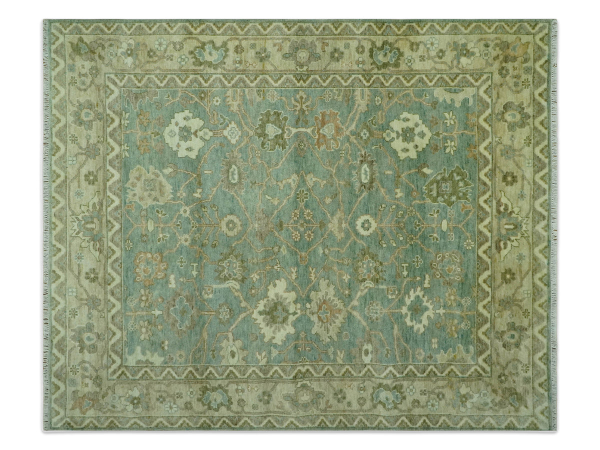 Hand-Knotted Traditional Rug | Oushak Design in Green