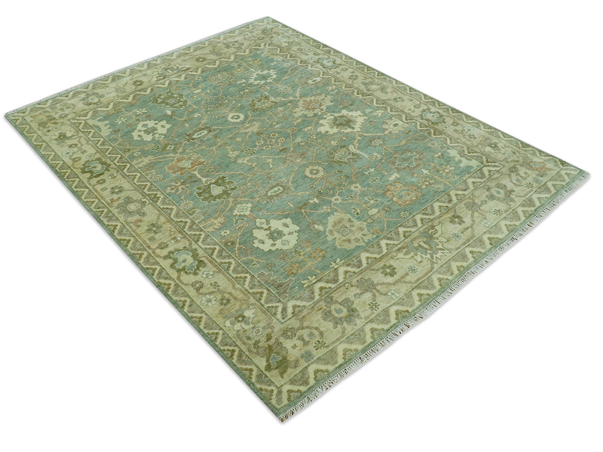 Hand-Knotted Traditional Rug | Oushak Design in Green