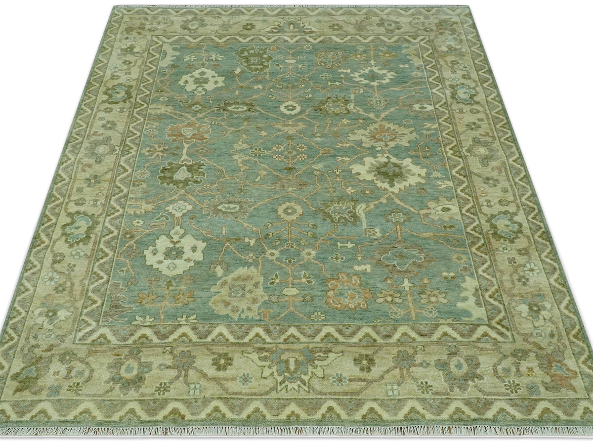 Hand-Knotted Traditional Rug | Oushak Design in Green