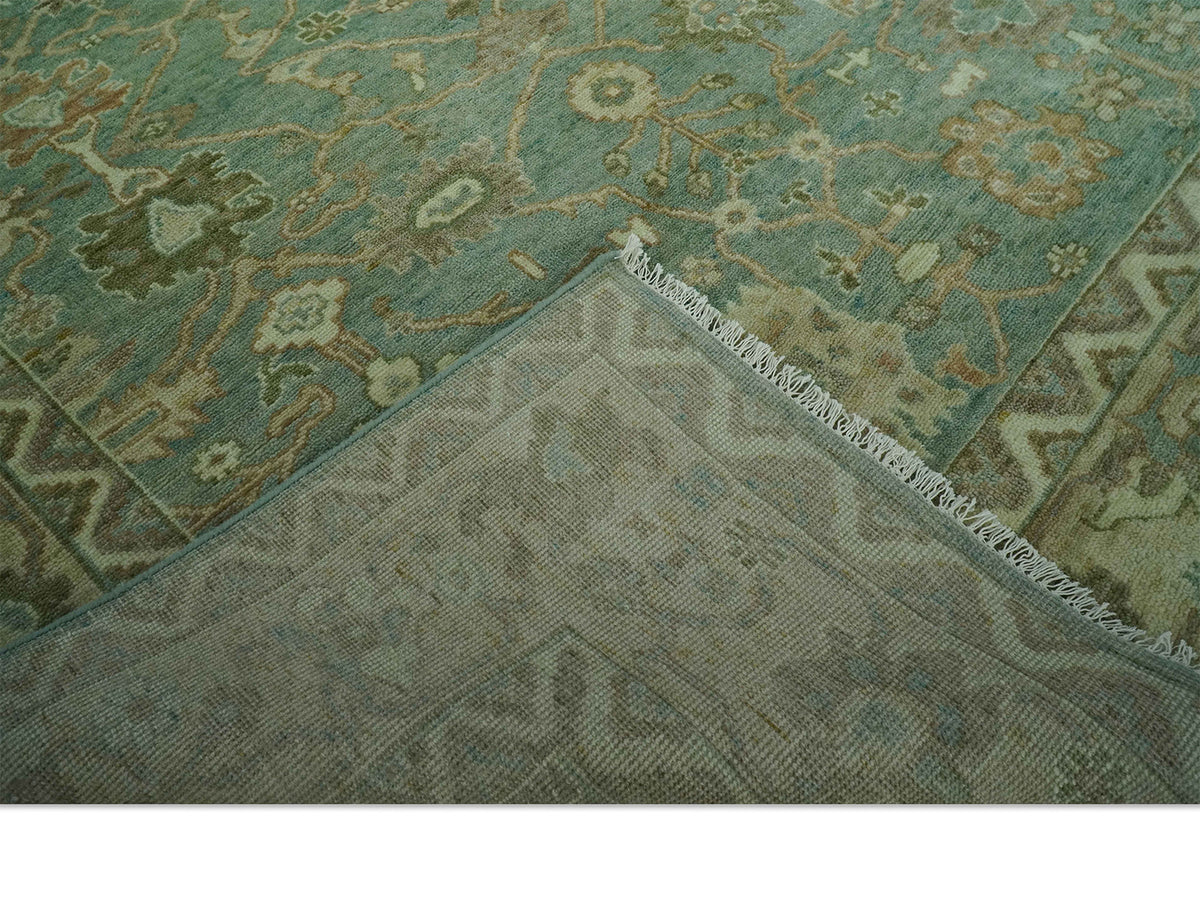 Hand-Knotted Traditional Rug | Oushak Design in Green