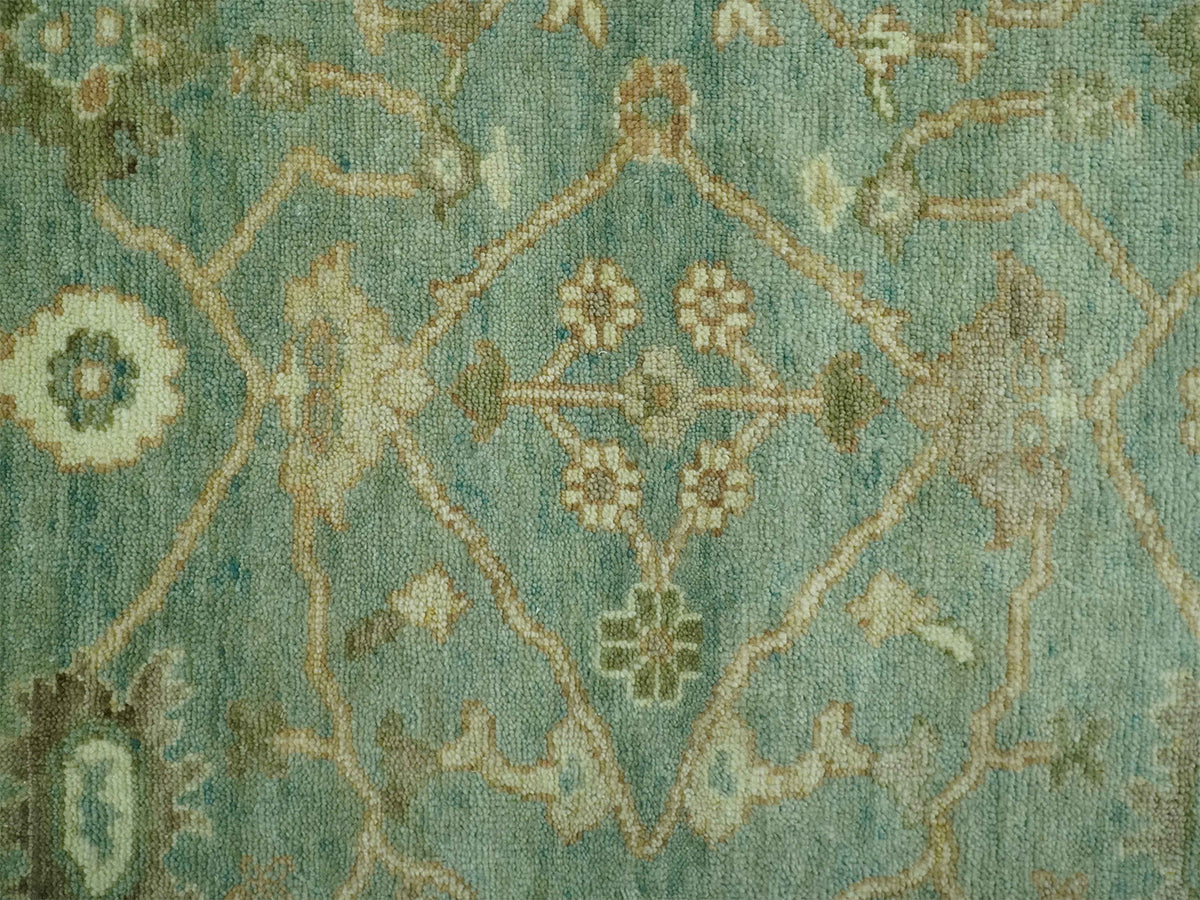 Hand-Knotted Traditional Rug | Oushak Design in Green