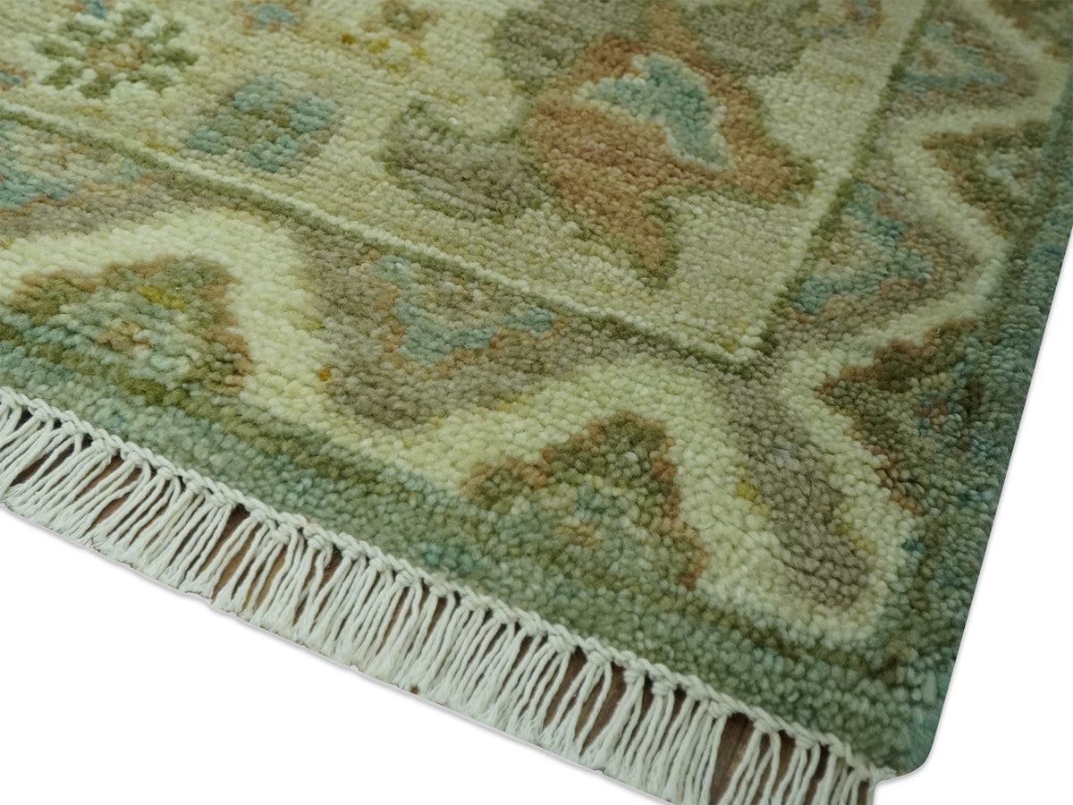 Hand-Knotted Traditional Rug | Oushak Design in Green