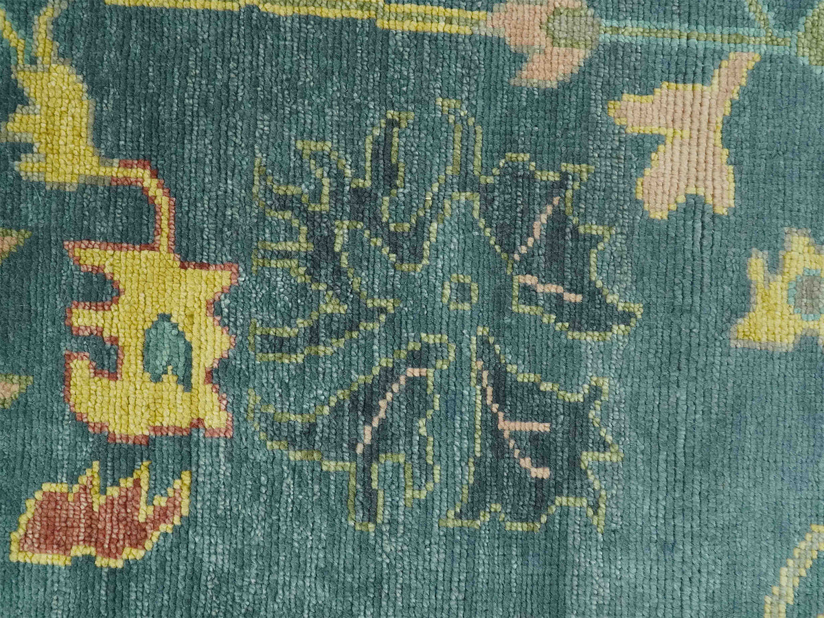 Hand-Knotted Traditional Rug | Oushak Design in Teal Blue