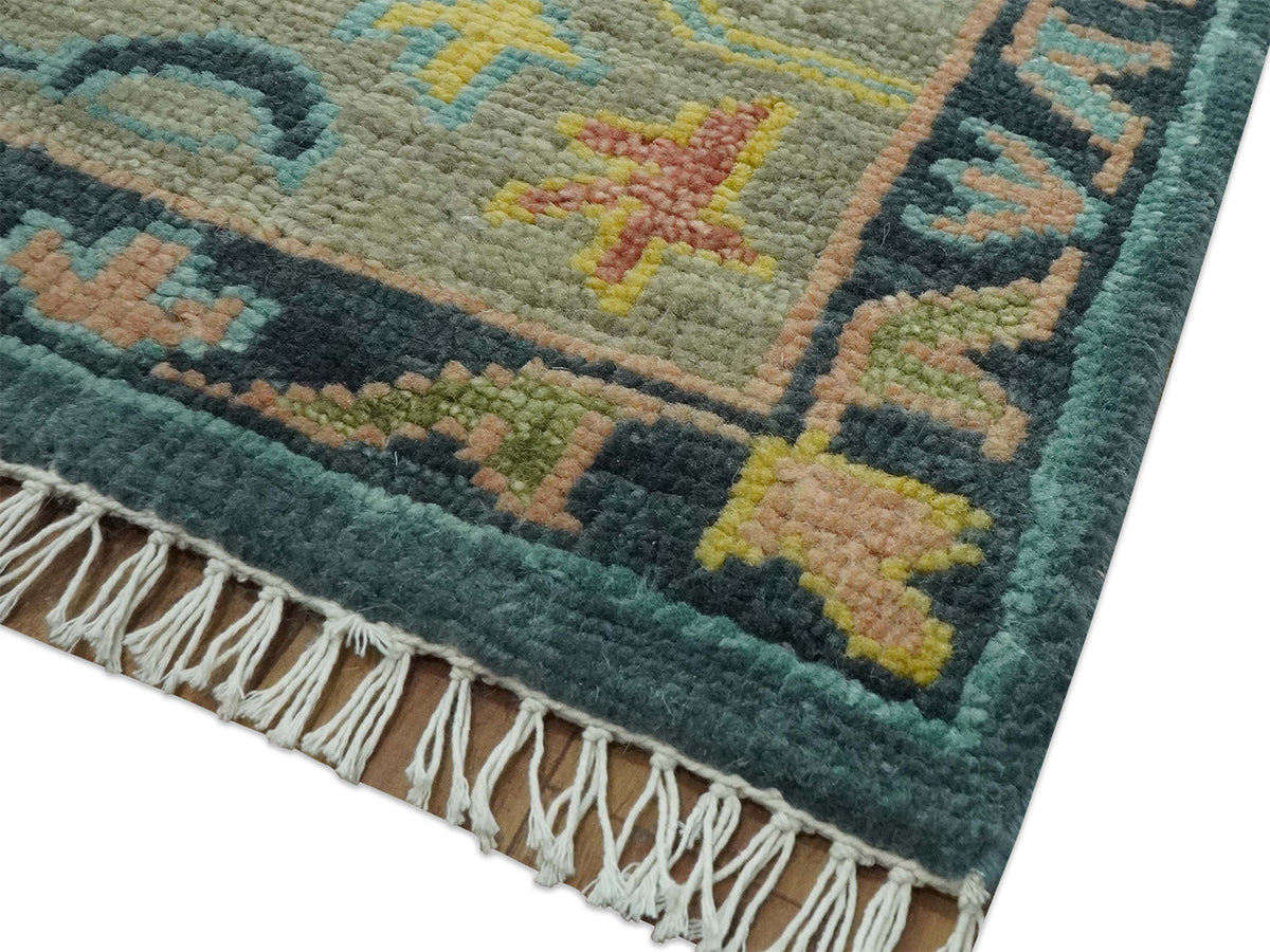 Hand-Knotted Traditional Rug | Oushak Design in Teal Blue