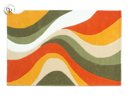 Handmade Abstract Olive Green & Burnt Orange Rug | Modern Mid-Century Wool Area Rug