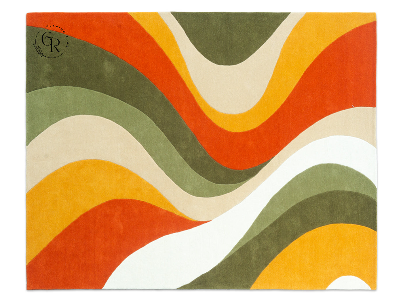 Handmade Abstract Olive Green & Burnt Orange Rug | Modern Mid-Century Wool Area Rug