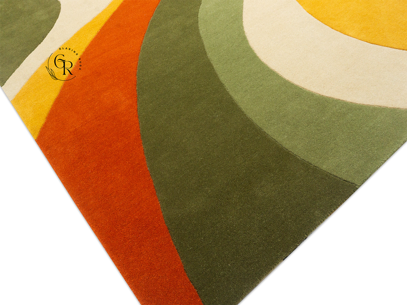 Abstract Wave Wool Rug | Beige Rust Green Gold 8x10 Rug