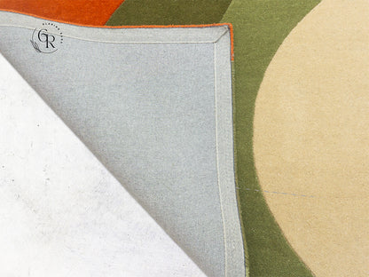 Handmade Abstract Wave Rug | Orange Olive Green Modern Rug