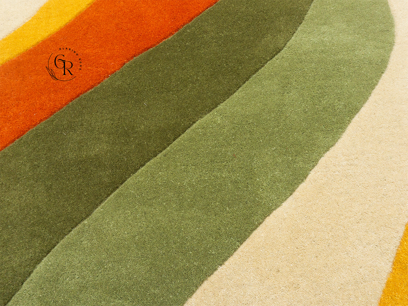 Abstract Wave Wool Rug | Beige Rust Green Gold 8x10 Rug