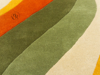 Handmade Abstract Olive Green & Burnt Orange Rug | Modern Mid-Century Wool Area Rug