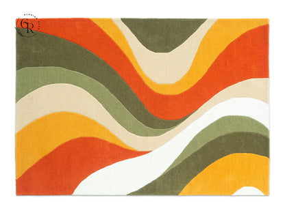 Handmade Abstract Olive Green & Burnt Orange Rug | Modern Mid-Century Wool Area Rug