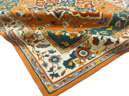 Hand Tufted Serapi Rug | Traditional Orange Blue Oriental Wool Area Rug