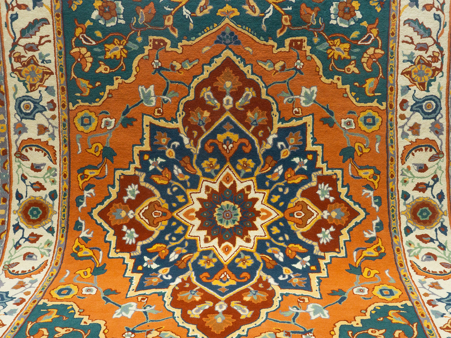 Hand Tufted Serapi Rug | Traditional Orange Blue Oriental Wool Area Rug