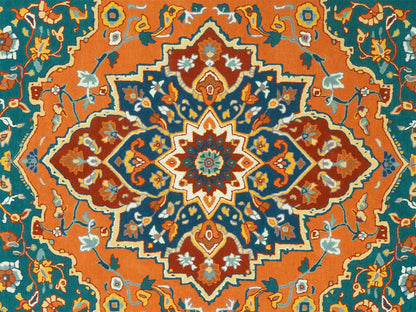 Hand Tufted Serapi Rug | Traditional Orange Blue Oriental Wool Area Rug