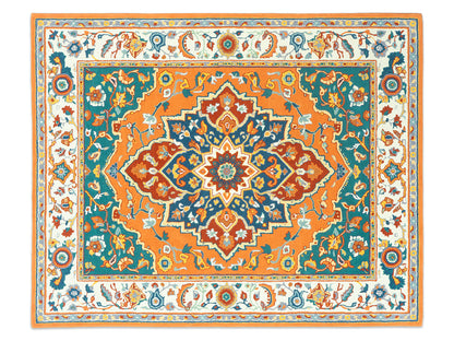 Hand Tufted Serapi Rug | Traditional Orange Blue Oriental Wool Area Rug