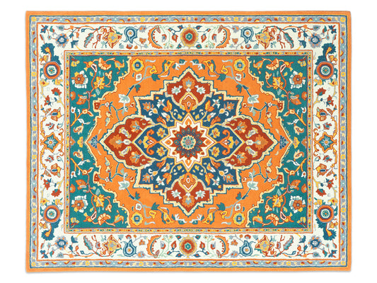 Hand Tufted Serapi Rug | Traditional Orange Blue Oriental Wool Area Rug