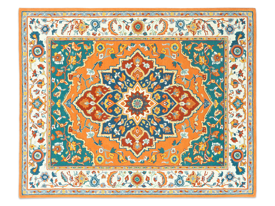 Hand Tufted Serapi Rug | Traditional Orange Blue Oriental Wool Area Rug