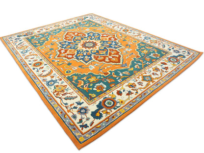 Hand Tufted Serapi Rug | Traditional Orange Blue Oriental Wool Area Rug