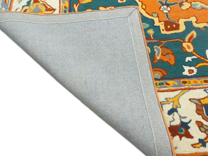 Hand Tufted Serapi Rug | Traditional Orange Blue Oriental Wool Area Rug