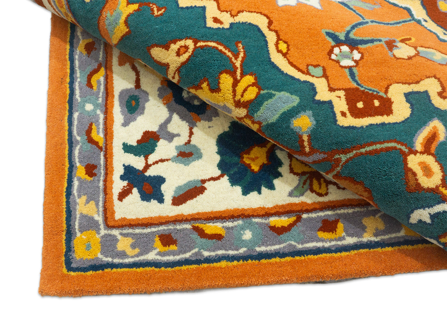 Hand Tufted Serapi Rug | Traditional Orange Blue Oriental Wool Area Rug