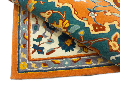 Hand Tufted Serapi Rug | Traditional Orange Blue Oriental Wool Area Rug