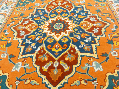 Hand Tufted Serapi Rug | Traditional Orange Blue Oriental Wool Area Rug