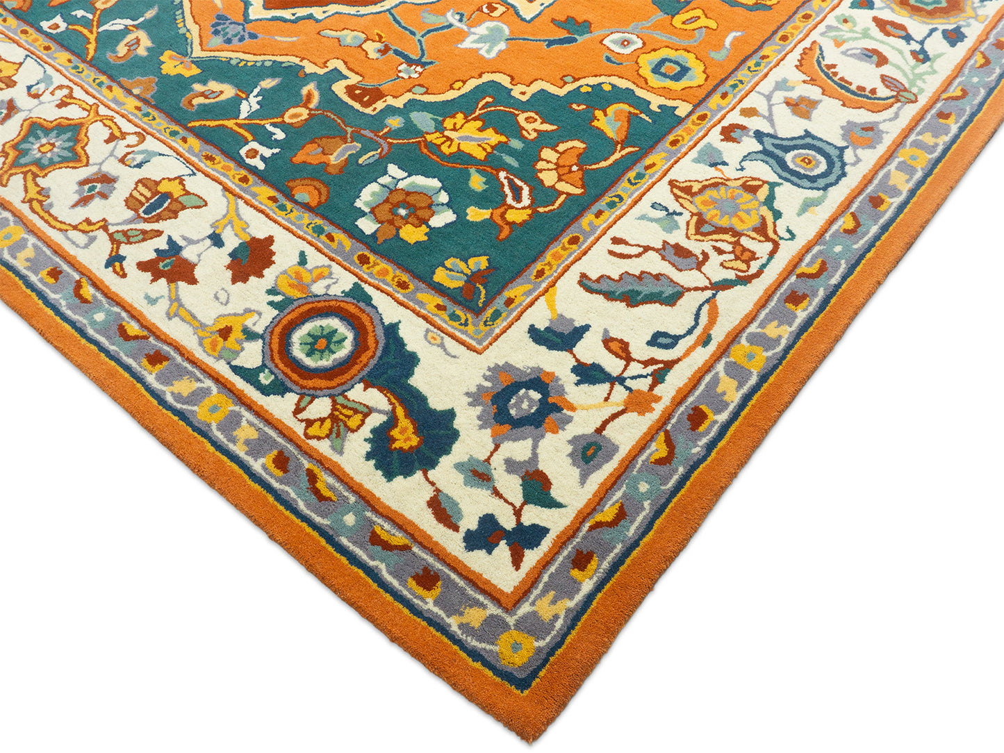 Hand Tufted Serapi Rug | Traditional Orange Blue Oriental Wool Area Rug