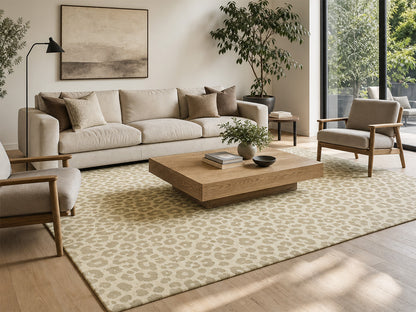 Handmade Beige Leopard Print Rug | Neutral Animal Pattern