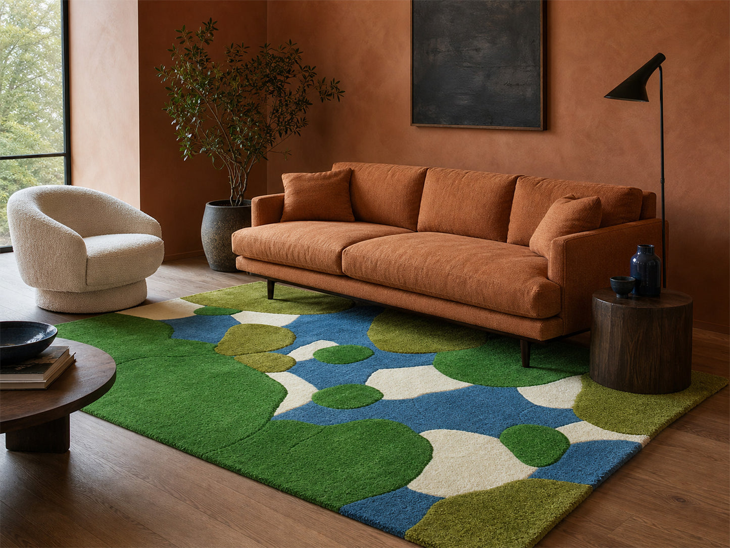 Abstract Green Wool Rug | Hand-Tufted Organic Modern Area Rug