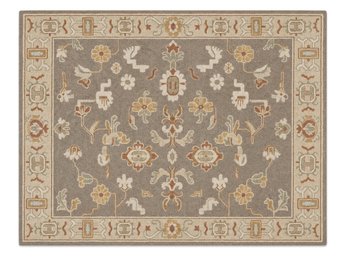 Handmade Brown Beige Floral Oriental Rug | Vintage Oushak Style Wool Area Rug