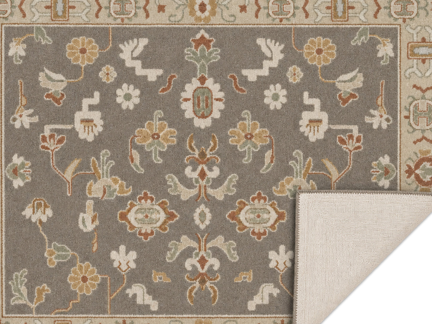 Handmade Brown Beige Floral Oriental Rug | Vintage Oushak Style Wool Area Rug