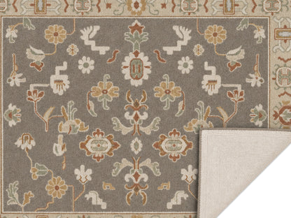 Handmade Brown Beige Floral Oriental Rug | Vintage Oushak Style Wool Area Rug
