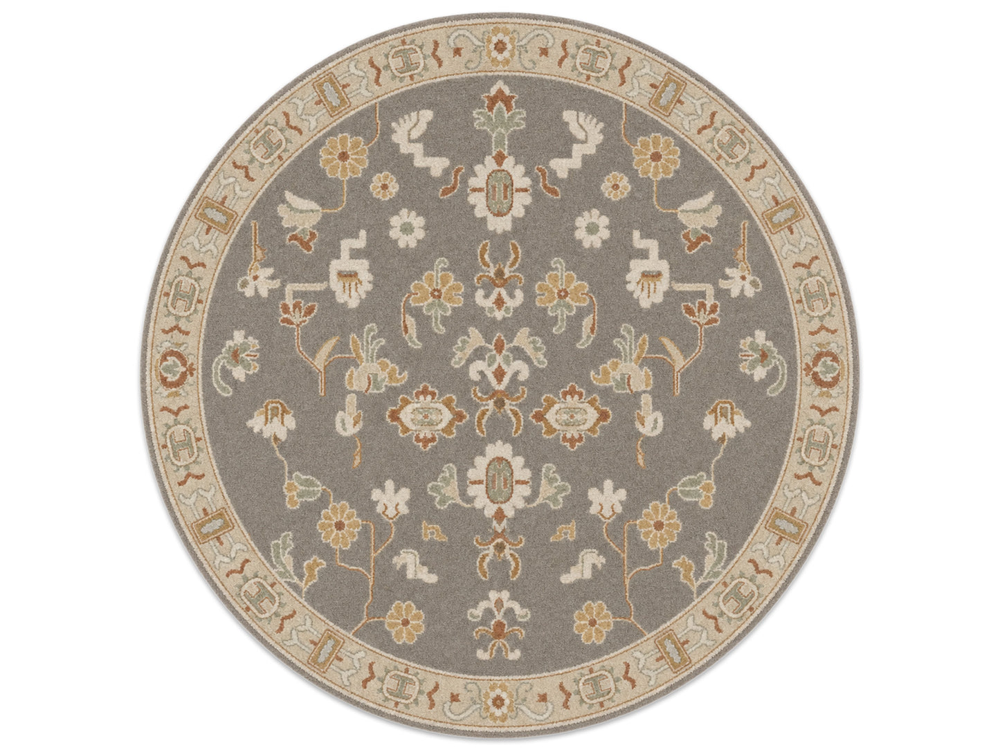 Handmade Brown Beige Floral Oriental Rug | Vintage Oushak Style Wool Area Rug