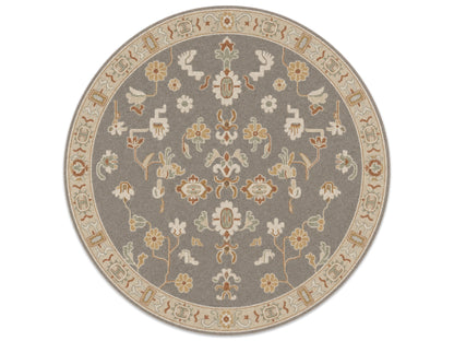 Handmade Brown Beige Floral Oriental Rug | Vintage Oushak Style Wool Area Rug