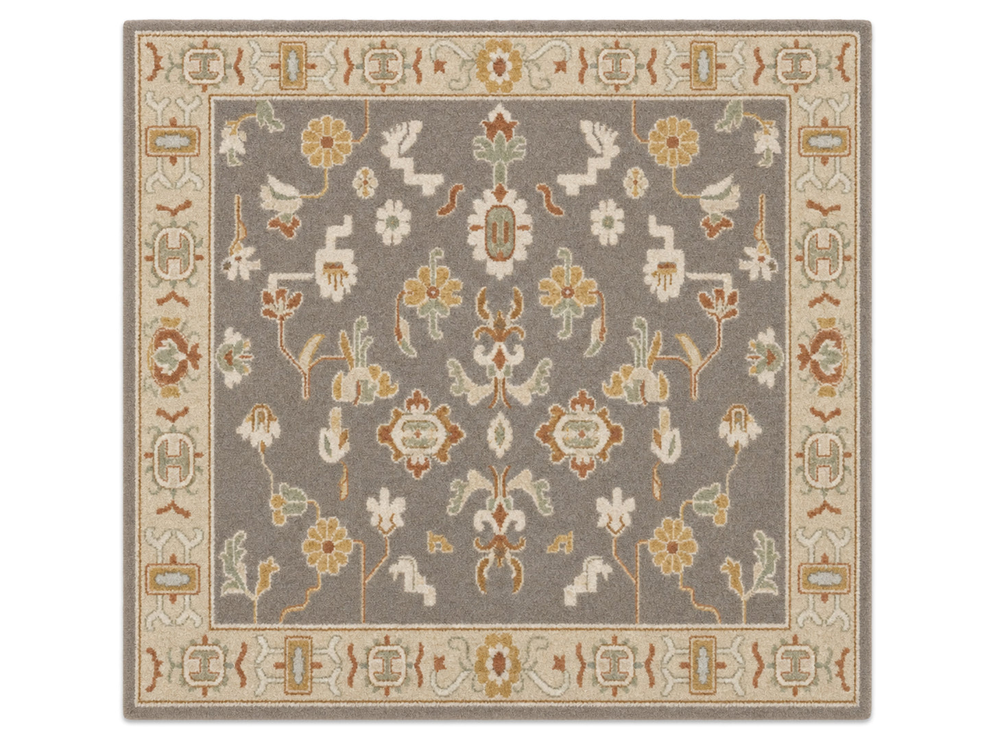 Handmade Brown Beige Floral Oriental Rug | Vintage Oushak Style Wool Area Rug