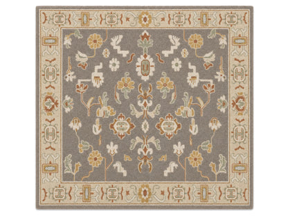 Handmade Brown Beige Floral Oriental Rug | Vintage Oushak Style Wool Area Rug